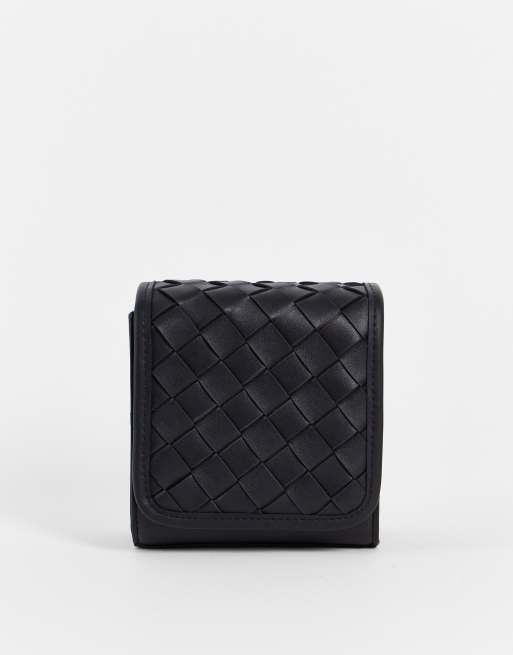 ASOS DESIGN – Kastige Umhängetasche aus Kunstleder in Schwarz mit Weboptik