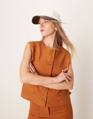 ASOS DESIGN - Kastige Weste aus Wildlederimitat in Hellbraun, Kombiteil