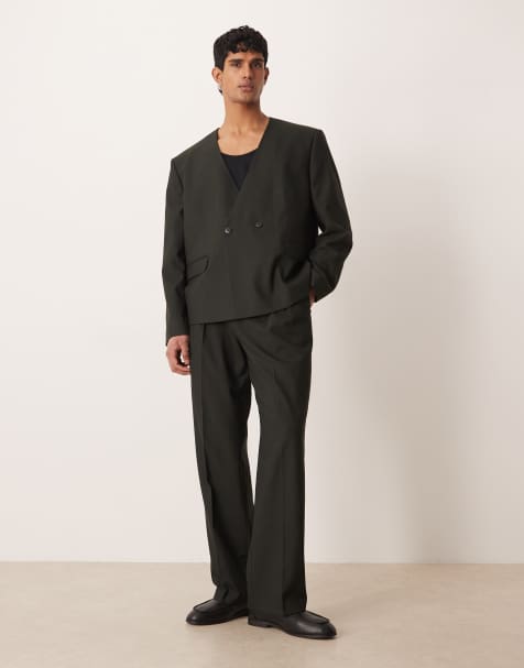 ASOS DESIGN – Kastiger Anzug in Steingrau mit gestreifter Webstruktur - view 1