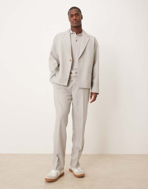 ASOS DESIGN – Kastiger Anzug mit Leinen in Grau und Struktur