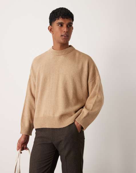 ASOS DESIGN – Kastiger, flauschiger Strickpullover in Beige mit Super-Oversize-Schnitt - view 1