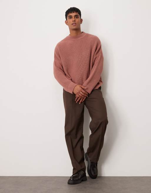 ASOS DESIGN – Kastiger, gerippter Strickpullover in Staubrosa mit extremer Oversize-Passform