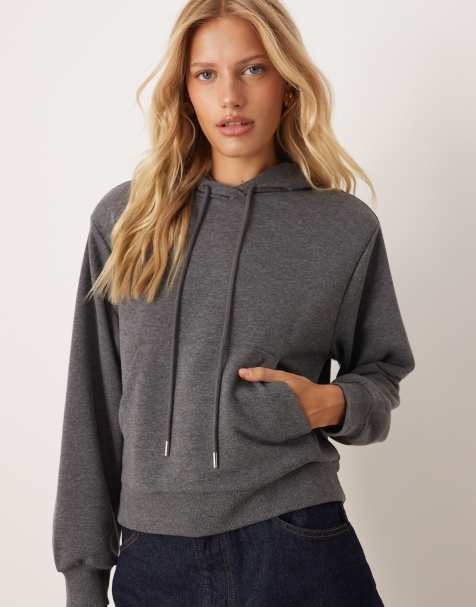 ASOS DESIGN – Kastiger Kapuzenpullover in Anthrazit mit Schulterpolstern - view 1