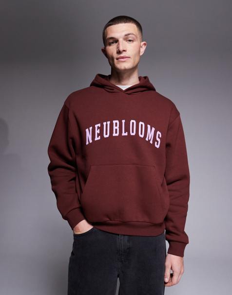 ASOS DESIGN – Kastiger Kapuzenpullover in Braun mit Print auf der Brust und lockerer Passform - view 1