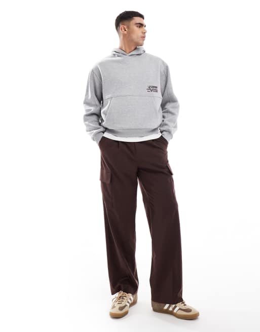 ASOS DESIGN – Kastiger Kapuzenpullover in grau meliert mit Ziernähten und Graffiti-Print, 4 von 4