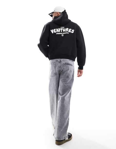 ASOS DESIGN – Kastiger Kapuzenpullover in Schwarz mit Bubble-Schaumprint - view 1
