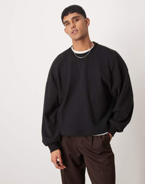 ASOS DESIGN – Kastiger leichter Pullover in Schwarz in extremer Oversize-Passform und angerauter Struktur - view 1