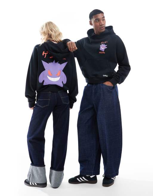 ASOS DESIGN – Kastiger, locker geschnittener Unisex-Kapuzenpullover in Schwarz mit Gengar-Pokémon-Prints, 3 von 4
