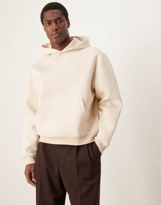 ASOS DESIGN – Kastiger Oversize-Kapuzenpullover aus Scuba-Stoff in Hellbeige meliert
