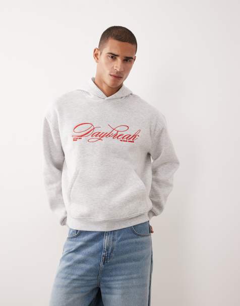 ASOS DESIGN – Kastiger Oversize-Kapuzenpullover in Grau mit Stickerei-Print - view 1