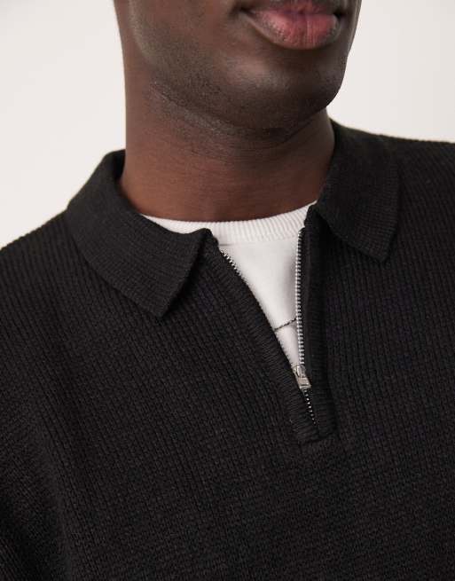 ASOS DESIGN – Kastiger Oversize-Polopullover aus Strick in Schwarz mit kurzem Reißverschluss, 2 von 4