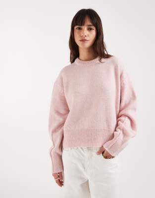 ASOS DESIGN - Kastiger Pullover in Blassrosamit Rundhalsausschnitt und Seitenschlitz-Lila