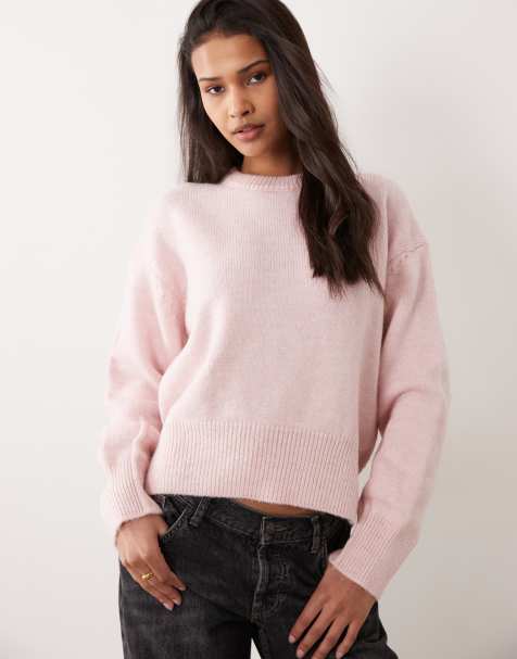 ASOS DESIGN – Kastiger Pullover in Blassrosamit Rundhalsausschnitt und Seitenschlitz - view 1