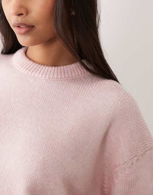 ASOS DESIGN – Kastiger Pullover in Blassrosamit Rundhalsausschnitt und Seitenschlitz, 3 von 4