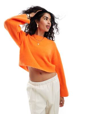 ASOS DESIGN - Kastiger Pullover in Orange mit Rundhalsausschnitt und breiten Bündchen