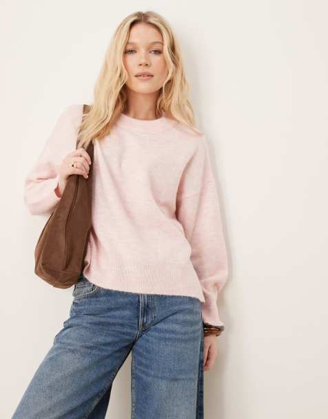 ASOS DESIGN – Kastiger Pullover in Rosa mit Rundhalsausschnitt und Seitenschlitzen - view 1