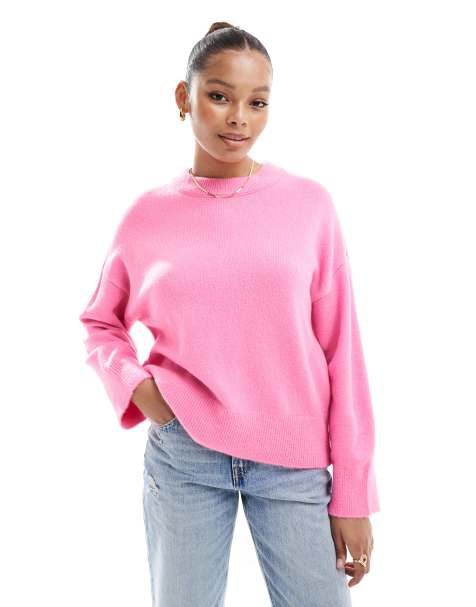 ASOS DESIGN – Kastiger Pullover in Rosa mit Rundhalsausschnitt - view 1
