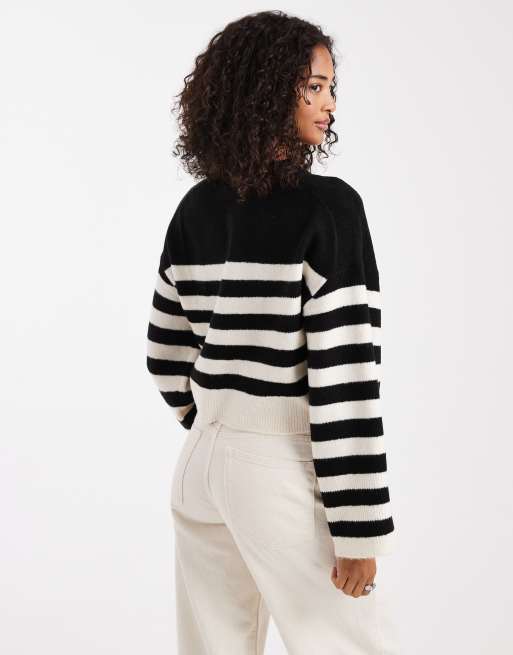 ASOS DESIGN – Kastiger Pullover in Schwarz-Weiß gestreift mit
