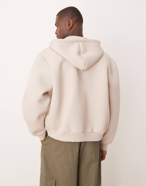 ASOS DESIGN – Kastiger Relaxed-Fit-Kapuzenpullover aus schwerem, neoprenartigem Stoff in Grau mit Reißverschluss, 3 von 4