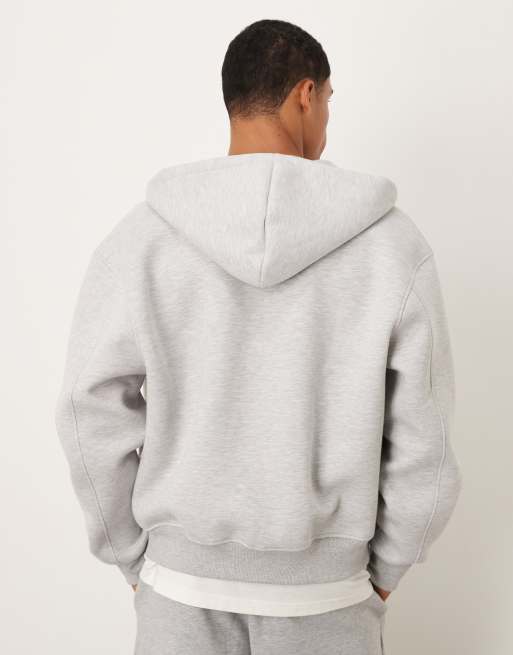 ASOS DESIGN – Kastiger Relaxed-Fit-Kapuzenpullover aus schwerem Stoff in Neoprenoptik in Eisgrau mit Reißverschluss, 3 von 5