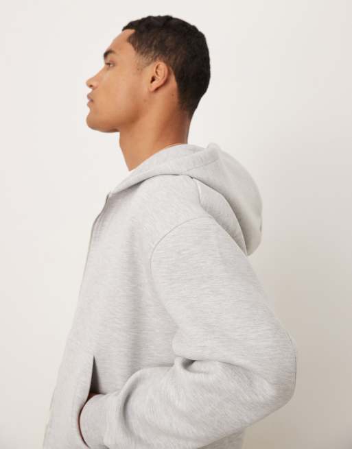 ASOS DESIGN – Kastiger Relaxed-Fit-Kapuzenpullover aus schwerem Stoff in Neoprenoptik in Eisgrau mit Reißverschluss, 4 von 5