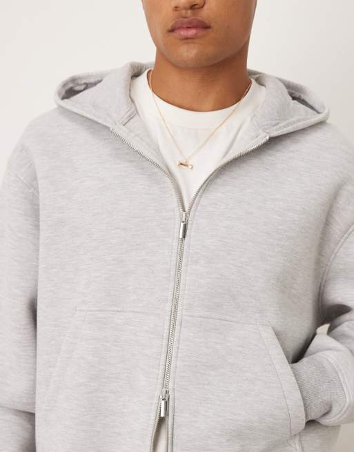 ASOS DESIGN – Kastiger Relaxed-Fit-Kapuzenpullover aus schwerem Stoff in Neoprenoptik in Eisgrau mit Reißverschluss, 5 von 5