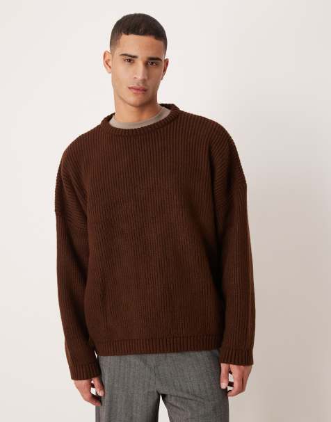 ASOS DESIGN – Kastiger Strickpullover in Braun mit Patentmuster und extremer Oversize-Passform - view 1
