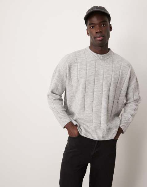 ASOS DESIGN – Kastiger Strickpullover in Grau meliert mit extremer Oversize-Passform, Rundhalsausschnitt und weiter Rippung - view 1
