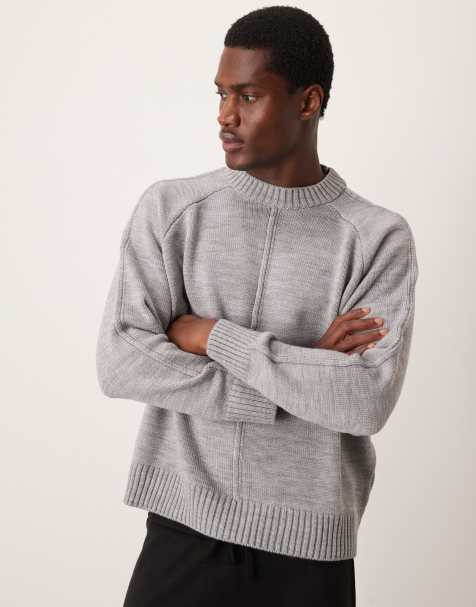 ASOS DESIGN – Kastiger Strickpullover in Grau meliert mit Super Oversize-Passform, Rundhalsausschnitt und Biesen - view 1