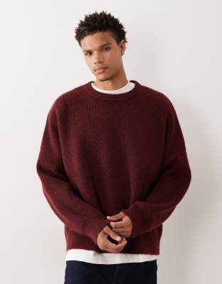 Kastiger Super-Oversize-Pullover in Burgunderrot mit Patentmuster Rot 2XL