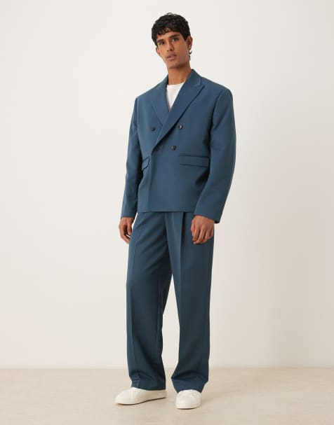 ASOS DESIGN – Kastiger, zweireihiger Anzug in Marineblau - view 1