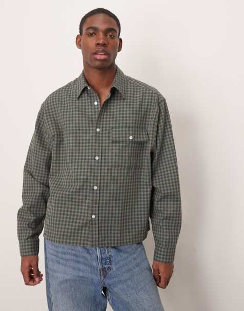 ASOS DESIGN – Kastiges, blau-grau kariertes Oversize-Hemd aus Flanell - view 1