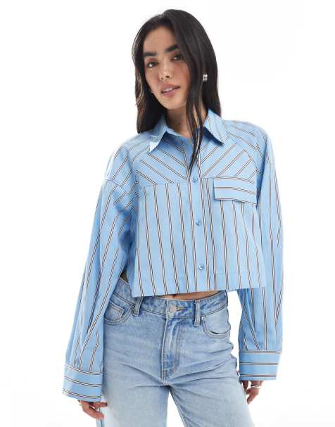 ASOS DESIGN – Kastiges Cropped-Hemd aus hochwertiger Baumwolle mit Streifen und Tasche - view 1