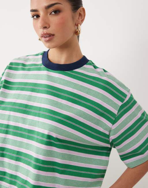 ASOS DESIGN – Kastiges Cropped-T-Shirt in gestreiftem Grün, 3 von 4
