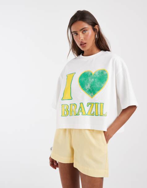 ASOS DESIGN – Kastiges Cropped-T-Shirt in Weiß mit „I love Brazil“-Grafik - view 1