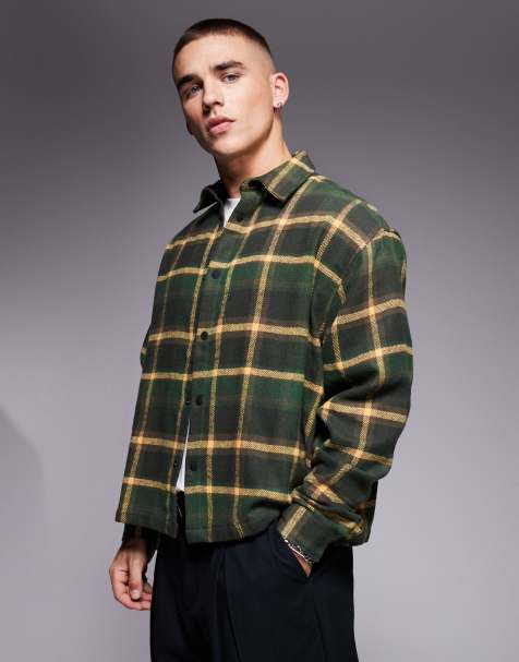 ASOS DESIGN – Kastiges Flanell-Hemd in Oversize-Passform in Grün mit Fischgrätmuster - view 1