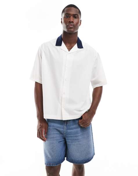 ASOS DESIGN – Kastiges, geripptes Oversize-Hemd in Weiß mit Reverskragen - view 1