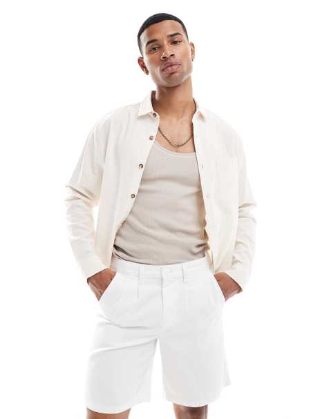 ASOS DESIGN – Kastiges, gestreiftes Hemd in Neutral mit lockerem Schnitt - view 1