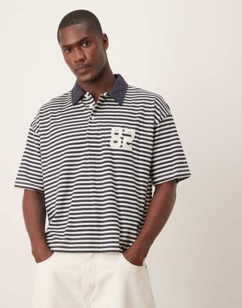 ASOS DESIGN – Kastiges, gestreiftes Oversize-Polohemd in Schwarz und Weiß - view 1