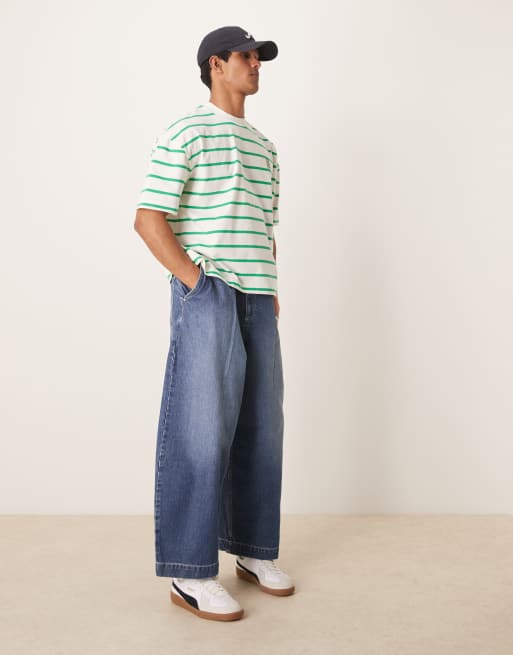 ASOS DESIGN – Kastiges, gestreiftes Oversize-T-Shirt in Grün und Weiß mit Logo-Stickerei, 4 von 4