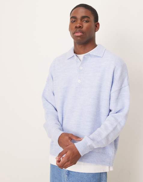 ASOS DESIGN – Kastiges, gestricktes Oversize-Polohemd in Hellblau - view 1