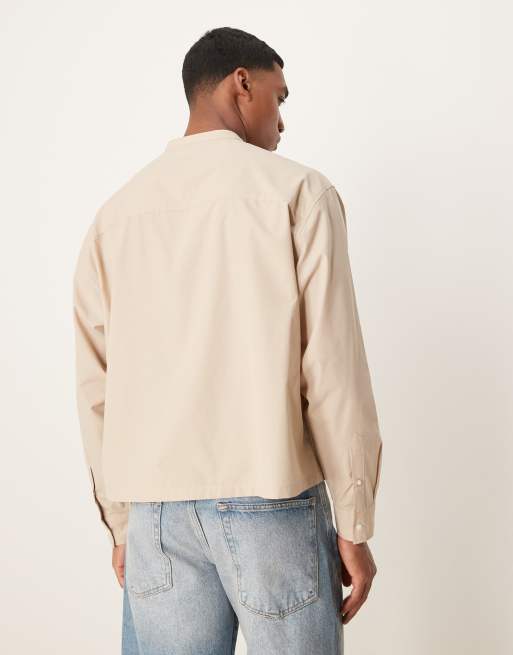 ASOS DESIGN – Kastiges Grandad-Hemd in Beige mit Oversize-Schnitt, 4 von 4