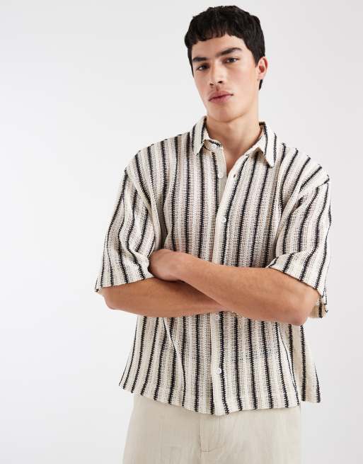 ASOS DESIGN – Kastiges Hemd aus Häkelstoff in Schwarz und Weiß, 3 von 5