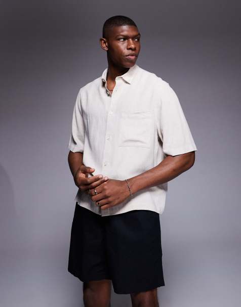 ASOS DESIGN – Kastiges Hemd aus Leinenmix in Steinbeige - view 1