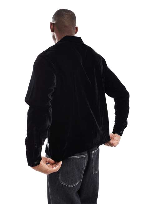 ASOS DESIGN – Kastiges Hemd aus Samt in Schwarz mit Bordürenstickerei, 2 von 4
