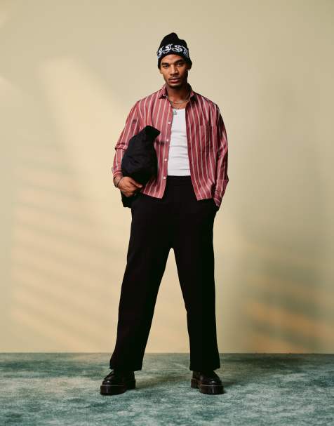 ASOS DESIGN – Kastiges Hemd in gestreiftem Burgunderrot - view 1