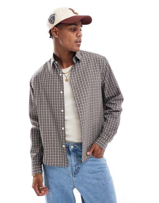ASOS DESIGN – Kastiges Hemd in kariertem Braun mit lockerem Schnitt