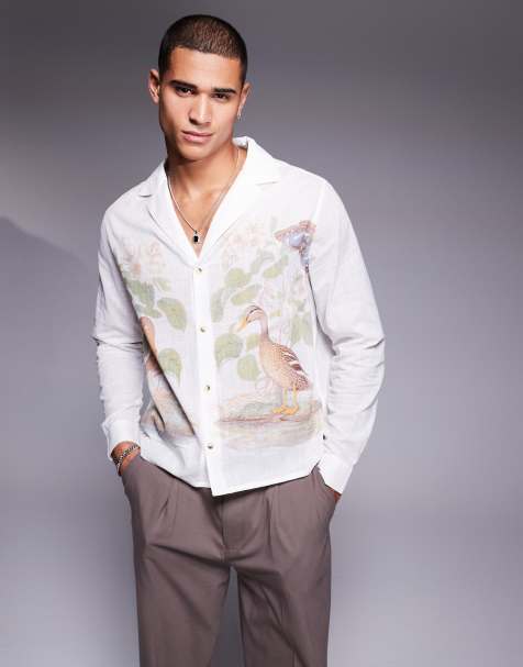 ASOS DESIGN – Kastiges Hemd in Weiß mit platziertem Print - view 1