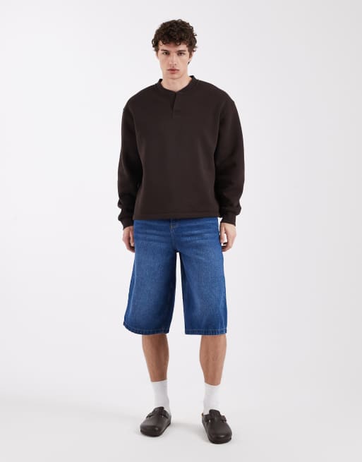 ASOS DESIGN – Kastiges Henley-Oberteil in Braun mit offenem Ausschnitt, 2 von 5