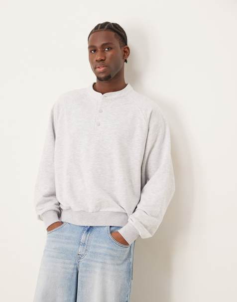 ASOS DESIGN – Kastiges Henley-Sweatshirt in Grau meliert mit extremer Oversize-Passform - view 1